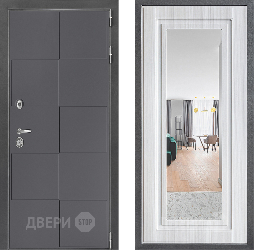 Входная металлическая Дверь Дверной континент ДК-3/606 ФЛЗ Зеркало Сандал белый