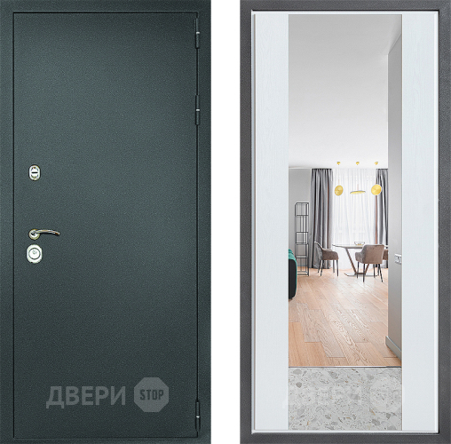 Входная металлическая Дверь Дверной континент Рубикон Серебро Дизайн ФЛЗ-1 Зеркало Белое дерево
