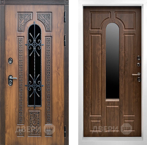 Входная металлическая Дверь Престиж TERMO с терморазрывом Лацио Орех White с окном и ковкой Дуб