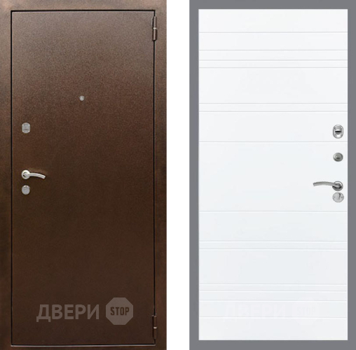 Входная металлическая Дверь Рекс (REX) 1А Медный Антик Line Силк Сноу